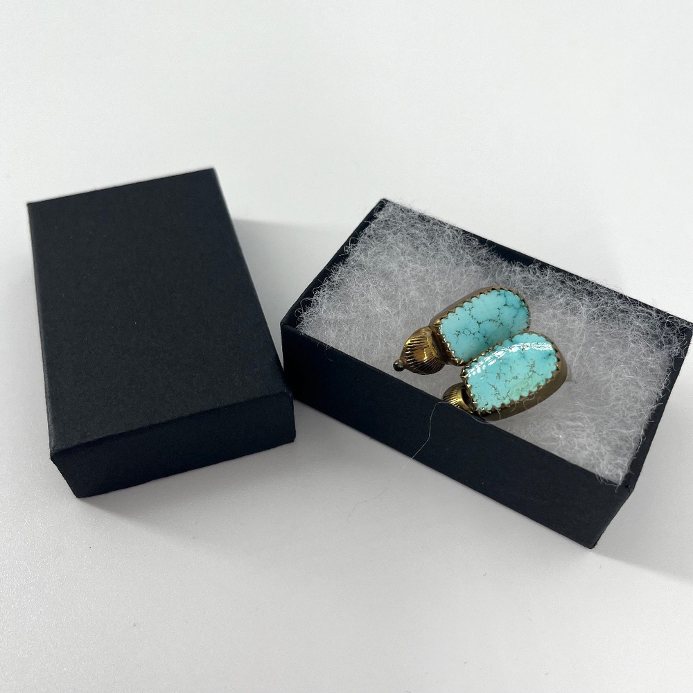 Gold-Tone Drop Earrings with Turquoise Stones | Textured Fluted Caps | Statement